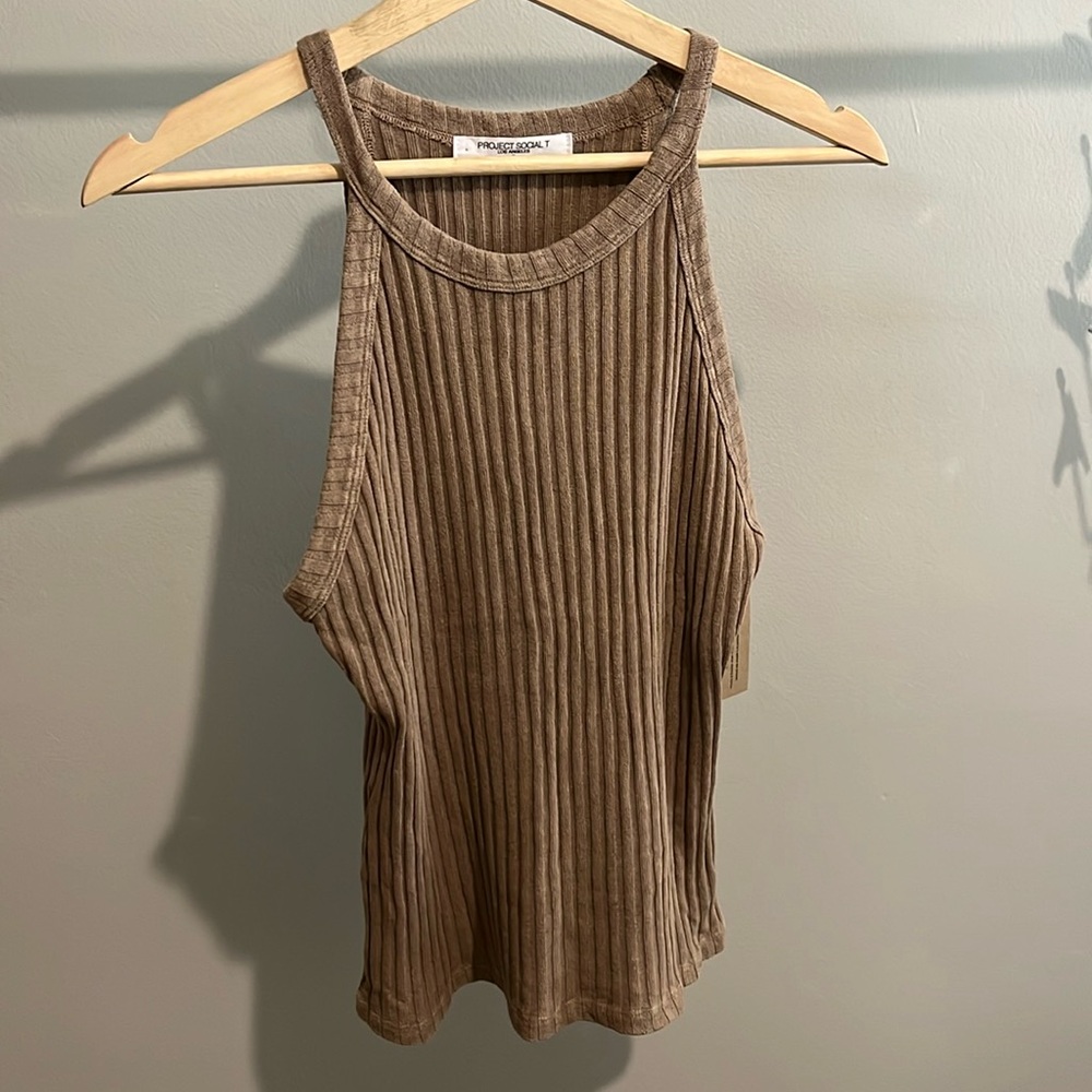 Brown Ribbed Tank Top
